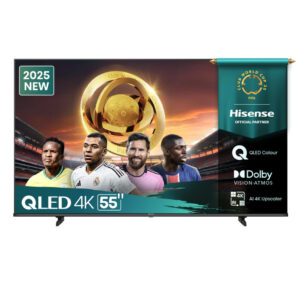 Features Dolby Atmos Immerse yourself in sound like never before with Dolby Atmos. This audio technology creates a 3D sound space, making you feel like you’re in the middle of the action. Every whisper, explosion, and musical note comes to life with incredible clarity. Dolby Vision Dolby Vision takes Hisense Q6Q | 55″ QLED 4K 60Hz VIDAA Smart TV's viewing experience to a new level with superior brightness, contrast, and color. It's the same technology used by filmmakers, bringing a stunning, dynamic picture that’s closer to the director’s original vision. Vidaa OS Vidaa is Hisense’s smart TV operating system, designed for simplicity and speed. It offers an easy-to-navigate interface with quick access to your favorite apps, channels, and streaming services, all in one place. QLED QLED (Quantum Dot LED) technology uses Quantum Dots to produce brighter and more accurate colors. With deeper blacks and vibrant hues, QLED TVs offer a superior viewing experience with enhanced color reproduction and brightness. Smooth motion Hisense’s Smooth Motion technology ensures that fast-moving action is fluid and crisp, without the blur. Perfect for sports, action movies, and gaming, this feature keeps up with every beat, delivering a seamless viewing experience. Voice Control Control your TV effortlessly with voice commands. Change channels, search for content, adjust the volume, and more—without lifting a finger. Hisense’s Voice Control feature puts the power in your voice. AI 4K Upscaler The AI 4K Upscaler uses advanced AI algorithms to enhance lower-resolution content to near-4K quality. This feature ensures that everything you watch, from TV shows to movies, is displayed with stunning clarity and detail. Please note: Key features may differ from key specifications. Images are for illustrative purposes only. Accessories are sold separately or may belong to a different version of the same model. Features and specifications are subject to change without prior notice and may vary by country. Please check in-store for more details about this product.
