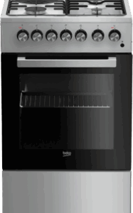 Beko Cooker 50x60cm | 3 Gas Burners + 1 Electric Hob | Electric Oven & Grill | Turnspit | Flame Failure Device | FSS53110GS. Silver No plug 3 Gas + 1 hotplate hob Flame failure device Push button ignition (hob) Shiny enamel pan support Static oven with 4 functions Turnspit Electric Grill Steam cleaning