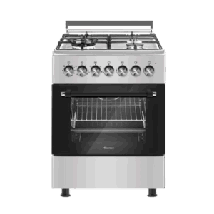 Hisense 60*60cm 3 Gas & 1 Electric Freestanding Cooker w/ Electric Oven Matt Finish Auto-Ignition Convection Fan Double-Layer Glass Door Storage Compartment Easy-Clean Interior 60x60cm dimension Electric oven 6 Functions Wok Burner Flame Failure Device