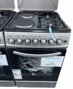 Super Chef free standing cooker 50x60cm - 2 gas-2 electric with Oven electric key Features: 50x60cm size 2 gas plates 2 electric plates nosel {low gas consumption} self ignition timer temperature light in oven electric oven and grill.