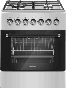 Hisense Cooker 3-Gas Burners And 1-Electric Plate 60x60cm HF631GEES, Auto Ignition, Flame Failure Protection.  Matt Finish Auto-Ignition 2 Convection Fans Double-Layer Glass Door Storage Compartment Easy-Clean Interior 4  Functions Wok Burner Flame Failure Device 3 Burners Gas 1 Electric Stove Oven Electron 2 YEARS WARRANTY