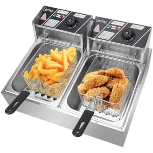 pixel-fryer-hd - Top Home Appliances Ug Pixel Double Deep Fryer 12 Liters. The Pixel Double Deep Fryer has a 12-liter capacity with dual baskets for cooking multiple foods at once. It features adjustable heat control, strong heaters, removable stainless steel colanders, and a durable design for efficient frying. Key Features: 12-Liter Capacity: Ideal for preparing large portions or multiple dishes at once. Dual Frying Baskets: Allows simultaneous cooking of different foods without flavor mixing. Strong Heaters: Ensures rapid heating and consistent frying results. Removable Stainless Steel Colanders: Facilitates easy food removal and cleaning. Insulated Handles: Provides safe handling during operation. Adjustable Heat Control Knobs: Enables precise temperature regulation for various cooking needs. Durable Stainless Steel Construction: Offers longevity and ease of maintenance.