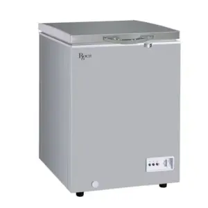 Roch 120 Litres Chest Freezer Introducing the Roch Chest Freezer, the perfect solution for all your freezing needs. With a capacity of 120 liters, this freezer provides ample space to store your frozen foods, making it ideal for both home and commercial use. Its compact dimensions of 54.5×54.5×84.5 inches ensure it fits easily in various spaces while offering substantial storage capacity. One of the standout features of the Roch Chest Freezer is its LED lighting, which illuminates the interior, making it easy to locate your items, even in low light conditions. The sliding glass door design allows for easy access and better visibility of stored contents. For added security, this freezer comes with a lock and key, ensuring your items remain safe. In case of power failure, the Roch Chest Freezer offers safe storage for up to 20 hours, keeping your food frozen and preventing spoilage. This feature is especially useful during unexpected outages, providing peace of mind that your food will remain preserved.
