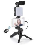 Tripod for Camera Operating Video Recording Vlogging Kit for Video Making, Mic, Mini Tripod Stand, LED Light & Phone Holder Clip for Podcasting With Microphone and And Light For Live Broadcast