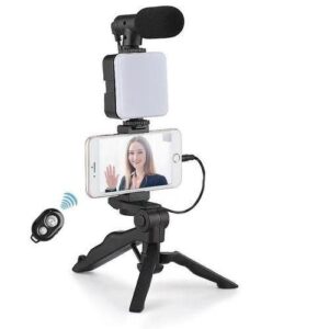 Tripod for Camera Operating Video Recording Vlogging Kit for Video Making, Mic, Mini Tripod Stand, LED Light & Phone Holder Clip for Podcasting With Microphone and And Light For Live Broadcast