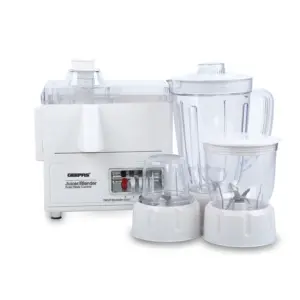 GSB2031 4 In 1 Food Processor | 600W 1) POWERFUL, VERSATILE & COMPACT – 4 in 1 food processor to meet kitchen chaos from chopping, mixing, blending, juicing, and grinding whatever ingredients you'll need with a 600W powerful motor that can cope with any given task easily. 2) STAINLESS STEEL BLADES – Blades are made of high-quality steel, which allows them to crush even ice without any problem. It can be used for coarse or fine chopping, pureeing, coarse blending, and grinding. 3) 2 SPEED AND 1 PULSE PIANO BUTTON SWITCH CONTROL, OVERHEAT PROTECTION – "Speed 1" for soft ingredients & "Speed 2" is well suited to chopping onions and blending smoothies. The pulse function is best suited for grinding the ice to the smallest grains and adds an extra boost of power when you need it to achieve the perfect texture. 4) JUICER JAR CAPACITY 1.6L, SAFETY LOCK – This makes it ideal for preparing large meals, Ideal to save time on cutting fruits or vegetables, and instantly. Ensure all components are properly locked before switching on the machine.