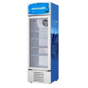 The Hisense Showcase Refrigerator has low voltage start and gives higher cooling efficiency with internal and bottom fans. It also features hot air flow to avoid water condensation on the door.