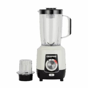 Geepas 2-in-1 Blender- GSB44027T/ 600 W, Powerful Motor with 2 Speed Setting and Pulse/ Transparent Jars with Stainless Steel Blade, Grinder Attachment White and Black