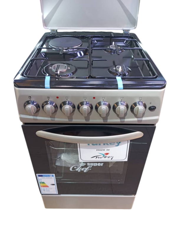 Experience superior cooking performance with the Besto Super Chef Cooker 50x60cm. This versatile appliance features 3 gas burners and 1 electric plate, along with an electric oven, perfect for various cooking needs. Key Features: - 3 Gas Burners: Precise flame control for traditional cooking - 1 Electric Plate: Convenient for quick heating and electric cooking - Electric Oven: Ideal for baking, roasting, and more - Timer: Precise control over cooking time - Temperature Control: Adjust heat to suit your cooking needs - Self-Ignition Switch: Easy burner ignition for convenience - Low Gas Consumption: Energy-efficient design for cost savings - Black Top: Sleek and durable surface Benefits: - Efficient Cooking: Multiple cooking options for faster meal preparation - Easy to Use: Intuitive controls for a seamless cooking experience - Reliable Performance: Designed for consistent cooking results Perfect for: - Home Chefs: Ideal for cooking a variety of dishes with precision and ease - Busy Kitchens: Suitable for households with multiple cooking needs